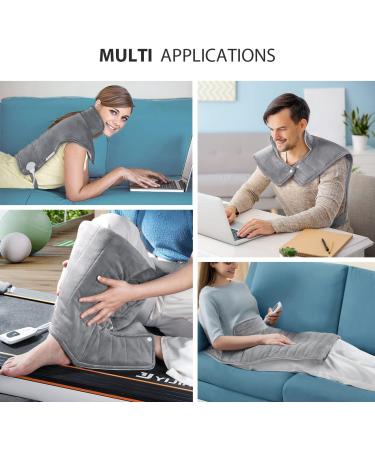 LitBear Weighted Heating Pad for Neck and Shoulders - XL Electric Heat Wrap for Back Pain Relief - Adjustable Neck Band & Waist Strap - Auto-Off - 6 Heat Levels - 23.5 x 24in, 2.5lbs - Grey - Buy Online on GoSupps.com
