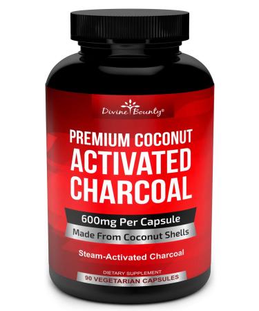 Organic Activated Charcoal Capsules - 600mg Coconut Charcoal Pills - 90 Veggie Caps 1