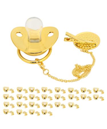 Hyuduo golden baby pacifier personalized curved design 26 letters safe materials healthy bling baby pacifier newborn essentials with clips for 6 to 18 months baby (p)