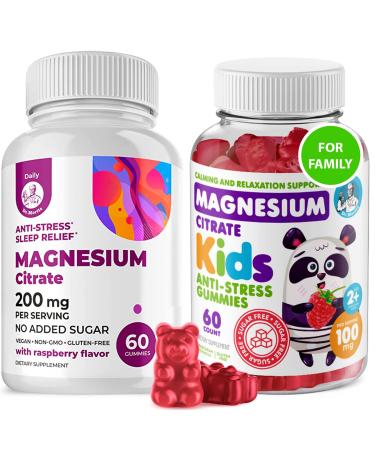 Kids Magnesium 60 Count and Magnesium 60 Count Gummies Sugar-Free - Calm Magnesium Gummies Supplement for Children Sugar-Free Magnesium Calm Chews for Kids & Adults