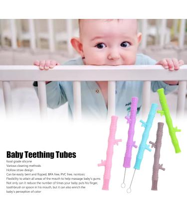 Baby Teething Toy - Food Grade Silicone Hollow Straw Design with Cleaning Brush - Buy Online on GoSupps.com