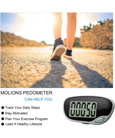 MOLIONS Pedometer for Walking - Simple Step Counter with Large Display - Accurate Tracker for Men, Women, Kids, and Elderly - Black 1 Pack - Buy Online on GoSupps.com