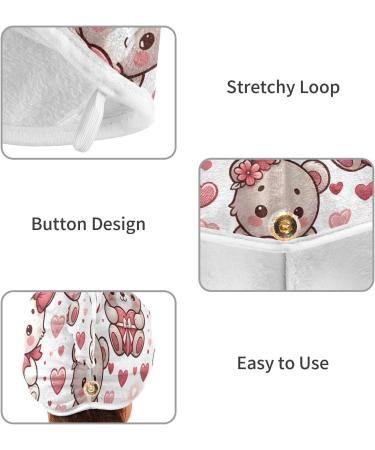 Pink Bear with Hearts Hair Towel 2 Pack | Super Absorbent Quick Dry Hair Turbans for Women & Girls - Buy Online on GoSupps.com