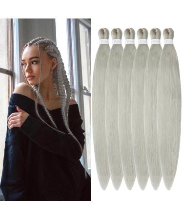Easy Braid Pre Stretched Braiding Hair 32inch 6 Packs Ginger Braiding Hair for Braids Yaki Texture Crochet Hair Box Braids Hot Water Setting Synthetic Braiding Hair Extensions (32 Inch Silver#) 81cm-32 inch (6 Pack) Silver#