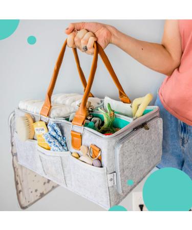 Portable Diaper Caddy Storage Bag | Roll Lid & Dividers | Nursery Organizer for Changing Table, Car & Travel | Grey Baby Caddy - Buy Online on GoSupps.com