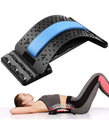 Back Stretcher Back Cracking Device - Back Cracker 4 Levels Spine Board, Back Popper Chiro Board for Lower and Upper Back Pain Relief, Adjustable Lumbar Stretcher, Black Blue