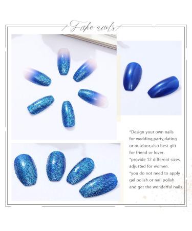 Bodiy Blue Ombre Long Fake Nails - 24 Pieces Ballerina Full Cover Press on Nails for Women and Girls - Buy Online on GoSupps.com