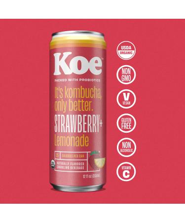 Organic Koe Kombucha Cans - Strawberry Lemonade | 12 oz Pack of 12 | Sparkling Probiotic Drink with Vitamin C - Buy Online on GoSupps.com