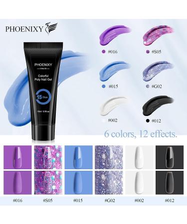 Phoenixy Poly Nail Gel Kit - 6 Colors Poly Extension Gel Starter Kit with 48W LED UV Nail Lamp - Manicure Tools for Women - Retro Purple Gift - Buy Online on GoSupps.com