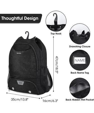 Soccer Basketball Drawstring Backpack with Shoe & Ball Compartments - Gym Bag Sackpack for Men Women | Black - Buy Online on GoSupps.com