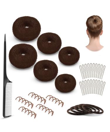 Andlane Donut Hair Bun Maker Set - Hair Bun Tools for Women and Kids - 6 Easy Sock Bun Makers  5 Spin Pins  5 Elastic Bands  20 Bobby Pins & 1 Hair Comb - Hair Accesories Kit