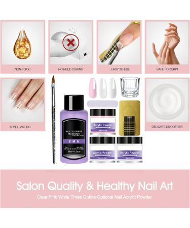 Acrylic Nail Kit with Powder Set - Perfect for Beginners - Nail Extension Carving Set with Nail Brush - Clear, White, Pink Colors - Buy Online on GoSupps.com