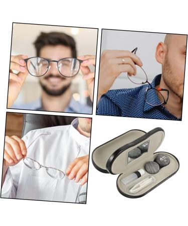 Homsfou 4 Set Glasses Case & Contact Lens Holder - Dual Purpose Leather & Metal Travel Organizer - Buy Online on GoSupps.com