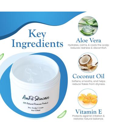 AmFil Skincare Dry Scalp Cream - Soothes Itchiness and Reduces Flakes for Dry Sensitive Scalp - Gentle Relief for Eczema Psoriasis and Seborrheic Dermatitis 4 oz 1-Pack - Buy Online on GoSupps.com