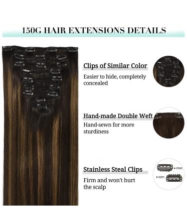 DOORES 20 Inch Balayage Clip-In Hair Extensions - Real Human Remy Hair, Dark to Chestnut Brown, 150g, 9pcs - Buy Online on GoSupps.com