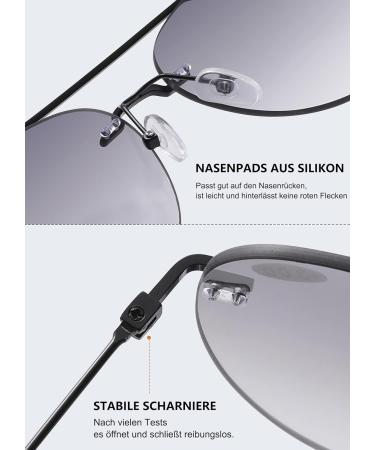 Buy Lanomi Bifocal Pilot Reading Glasses - Blue Light Filter Frameless Sunglasses with UV400 Protection - Outdoor Reading Aid - Starch Black Frame Gray Lens - 2.0x Magnification - Buy Online on GoSupps.com