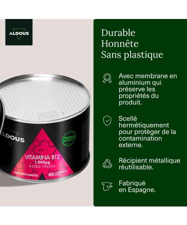 Vegan Vitamin B12 and Folic Acid | 400 Tablets | Vitamin B12 1000 mcg + 400 mcg Folic Acid | Intense Fatigue Vitamin | Immune System and Defenses | + 1 Year of Treatment - Buy Online on GoSupps.com