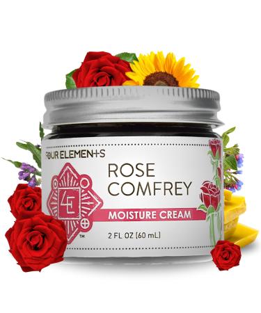 Four Elements 4E Rose Comfrey Moisture Cream a Natural Non-Greasy Organic Cream that help Soothe and Calm your Skin 2 OZ
