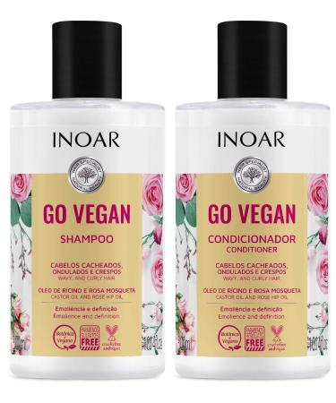 INOAR Go Vegan Wavy and Curls Shampoo and Conditioner Set Castor Oil & Rosehip Oil Curly Hair Care - Vegan Hair Product - Cruelty Free Haircare for Men and Women (10.14 oz. each)