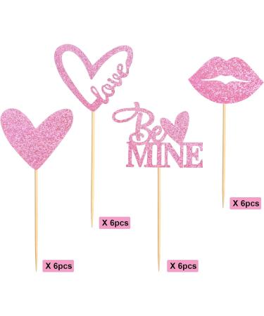 UXYOKM 24Pcs Happy Valentine's Day Cupcake Toppers Pink Glitter Love Heart Sexy Lip Be Mine Cupcake Picks Valentine Day Theme Wedding Bridal Shower Birthday Party Cake Decorations Supplies Pink a - Buy Online on GoSupps.com