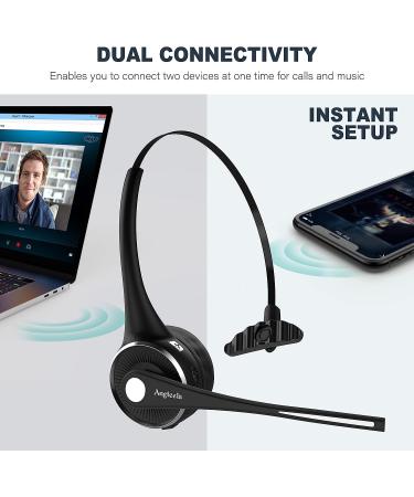 Angteela Trucker Bluetooth Headset with Noise Cancelling Mic & Charging Base - Ideal for Home Office, Call Center, Skype - Wireless Cell Phone Headset with Mute Function - Buy Online on GoSupps.com