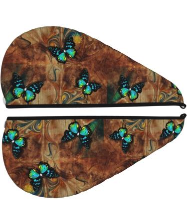 Vintage Butterfly Green Microfiber Hair Towel | Super Absorbent & Quick Dry for Long Curly & Thick Hair - Buy Online on GoSupps.com