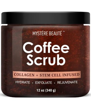 MYST RE BEAUT  Arabica Coffee Body Scrub - Exfoliating Body Scrub for Natural Skin Care with Coconut Oil & Vitamin E- Reduces the Appearances of Cellulite  Stretch Marks & Eczema  Moisturizing - 12 oz