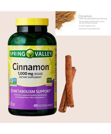 Cinnamon Dietary Supplement Capsules 1000 mg 400 Count Supports Metabolism & Overall Wellness Vegetarian Non-GMO Allergen-Free - Exclusive Vitamin Guide Included - Buy Online on GoSupps.com