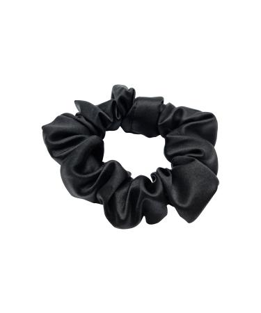 Luxurysilk 100% mulberry lide scrunchy hair tie 22 Momme real silk 6a - quality hair band ring rubber band ponytail hair ring soft (black)