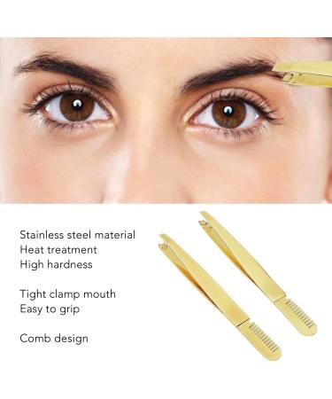 2pcs Stainless Steel Double Ended Tweezer Comb - Golden Eyebrow Shaping Tool for Precision Grooming | International Shipping Available - Buy Online on GoSupps.com