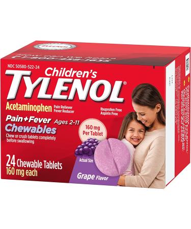 Children's Tylenol Chewables 160mg Acetaminophen | Grape Flavor 24 ct - Pain & Fever Relief - Buy Online on GoSupps.com