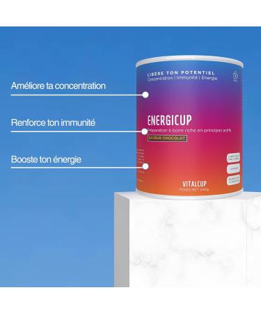 Energicup | Energizing drink preparation with guarana and adaptogenic mushrooms | Chocolate flavor | Concentration Immunity Energy | 240g 30 doses 1 month | Gluten-free | Made in France - Buy Online on GoSupps.com