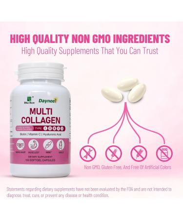 Multi Collagen Peptides Softgels for Women, Contain Hyaluronic Acid, Vitamin C & Biotin, 5-Type Blend (I, II, III, V, X) from Food Sources, 100 Count - Buy Online on GoSupps.com