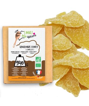 Les papoteuses |Organic Canded ginger in stripes 940g |Bio-certified |Fair trade |100% natural |High quality candied fruits |Without preservatives