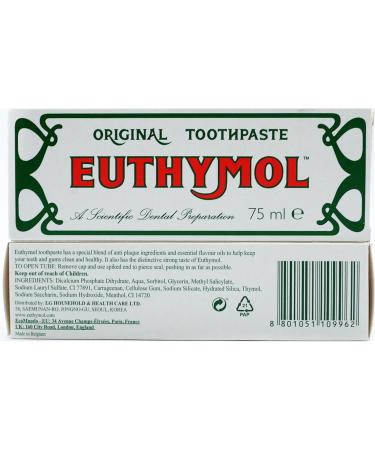  Euthymol Toothpaste with Original Toothpaste 75ml Fluoride Free Anti-Plaque Antibacterial Cavity Protection Fresh Mint Refreshing - Buy Online on GoSupps.com