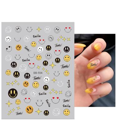 Spring Daisy Sunflower Nail Art Stickers - 3D Self Adhesive Floral Design for Manicure - Cute Smile Face Decals - White Yellow Flower Decoration - Pack of 8 Sheets - Buy Online on GoSupps.com