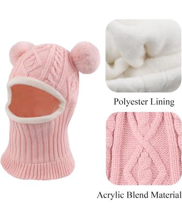 XIAOHAWANG Winter Hood Hat for Kids | Knit Earflap Cap with Fleece Lining | Pink Pompom | Toddler Boys Girls 3-10 Years - Buy Online on GoSupps.com