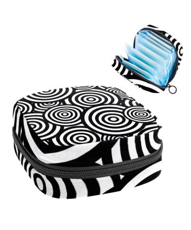 Black and White Geometric Sanitary Napkin Storage Bag Feminine Menstrual Cup Pouches Nursing Pad Holder Tampon Bags Portable Period Bag for Women Teen Girls 1Pcs Multi-colored 15