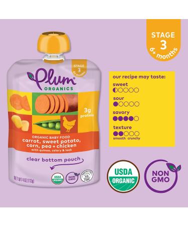 Plum Organics Stage 3 Baby Food | Carrot Sweet Potato Corn Pea & Chicken | 4oz Pouch (Pack of 6) - Buy Online on GoSupps.com