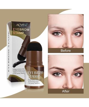 Professional Waterproof Eyebrow Stamp Stencil Kit - 10 Styles, Long Lasting, Buildable Powder, 2 Pen Brushes - Dark Brown - Buy Online on GoSupps.com