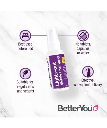 BetterYou 5-HTP Lights-Out Nightly Oral Spray | Expert Blend for Relaxation & Sleep | Lemon Balm & Passionflower | Natural Raspberry Flavour | Made in UK - Buy Online on GoSupps.com