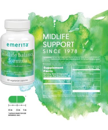 Emerita Menopause Support Formula with Black Cohosh & Red Clover | 60 Capsules - Buy Online on GoSupps.com