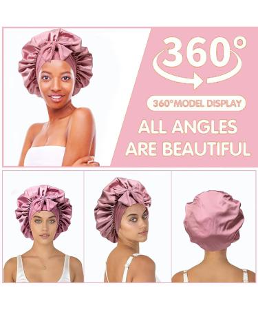 Double-Sided Silk Sleeping Cap | Tundwhite Satin Bonnet for Curly & Long Hair - Adjustable Breathable Hood (Pink) - Perfect Nightwear for Women - Buy Online on GoSupps.com