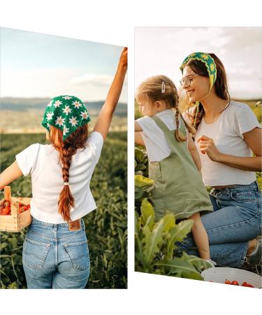 Floral Crochet Hair Bandanas Set | Handmade Hippie Headbands | Knitted Triangle Hair Scarves - Buy Online on GoSupps.com