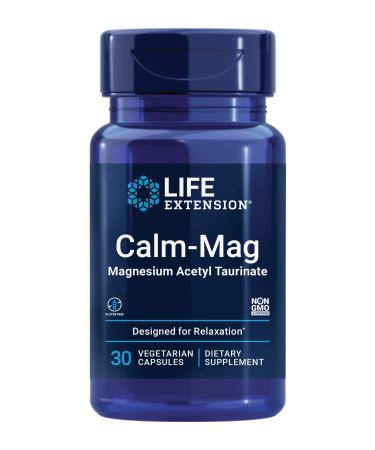 Life Extension Calm-Mag - Bioavailable Form of Magnesium Acetyl Taurinate Supplement for Relaxation and Stress Management - Gluten Free Non-GMO Vegetarian - 30 Capsules
