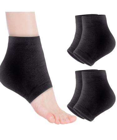 Moisturizing Heel Socks, 2 Pairs Toeless Socks Gel Lined Spa Socks for Dry Heels Treatment Cracked Heel Repair (Black)