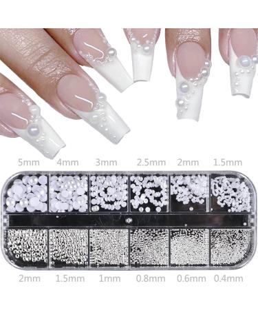 Rhinestones for Nails Nail Art Rhinestones White Pearls for Nails Semicircular Pearl Balls Nail Glitter Stainless Steel Beads Beads Sequins Acrylic Nail Decorations 1 Box/12 Grid - Buy Online on GoSupps.com