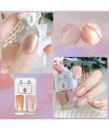 Pearl Pink Nail Polish Quick Dry Glitter Gel 2 in 1 Mermaid Nail Varnish Set Shimmer Long Lasting Glossy Easy to Apply No Need Cure Chip Resistant Nail Varnishes DIY Nail Art Gift for Women - Buy Online on GoSupps.com