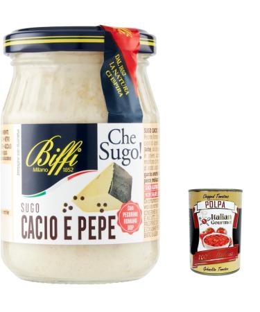 Italian Gourmet E.R. Set of 6 Biffi Sugo Cacio e Pepe Sauces with Pecorino Romano Dop Cream 190g + Italian Gourmet Pulpa 400g