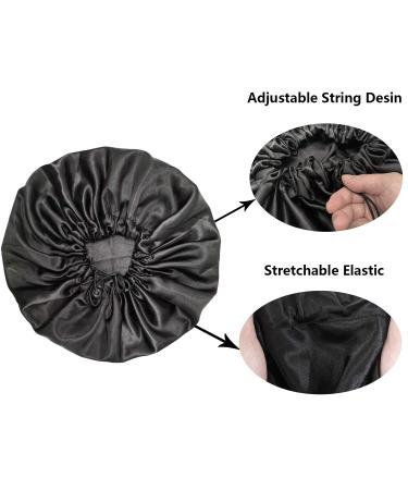 Adjustable Double Layer Satin Bonnet for Women - Large Silk Sleep Cap for Curly Natural Hair (Black) - Buy Online on GoSupps.com